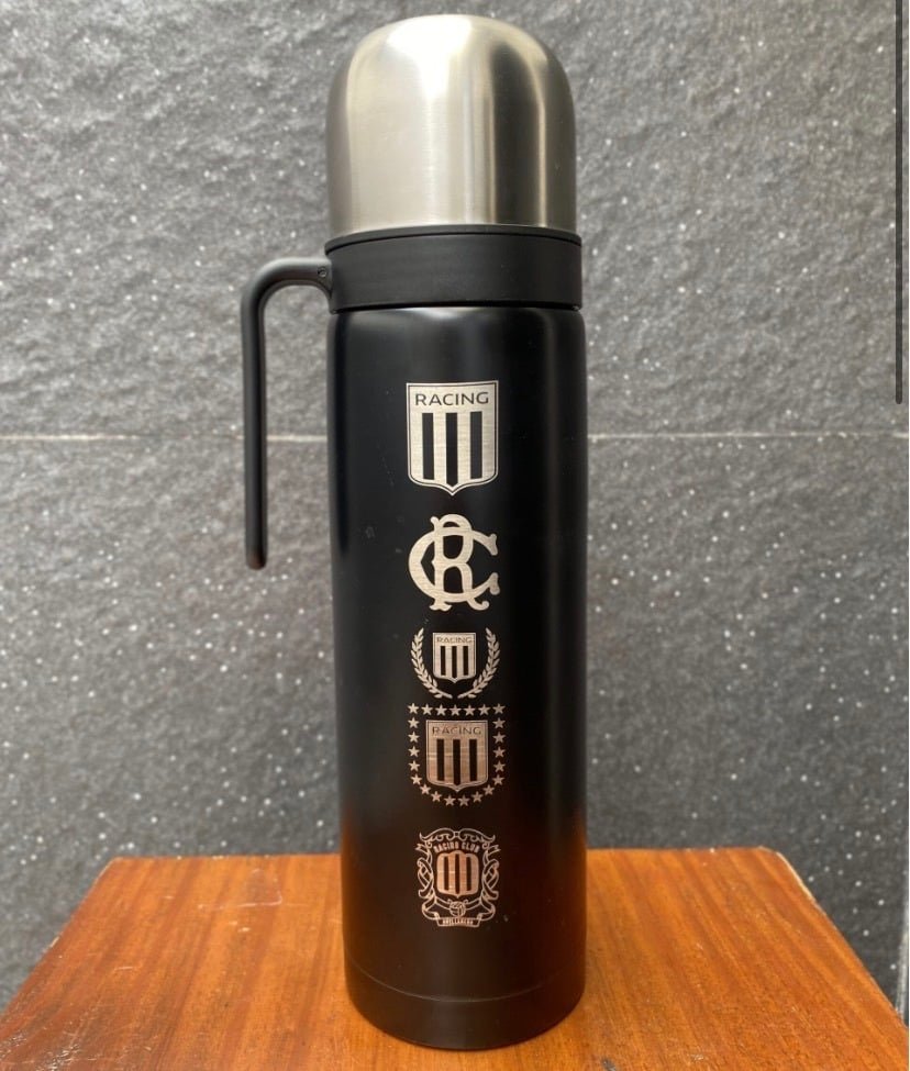 TERMO MEDIA MANIJA NEGRO DE 1L GRABADO RACING CLUB